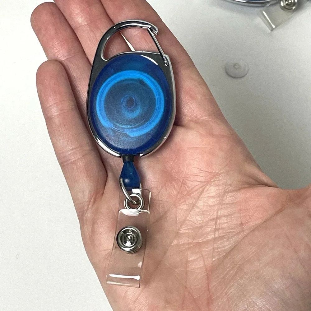 25 Pack Premium Retractable Reel Carabiner Badge ID Holder Blue Silver